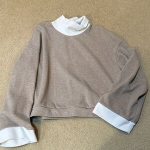 Cider Beige and White Crew Neck Sweater